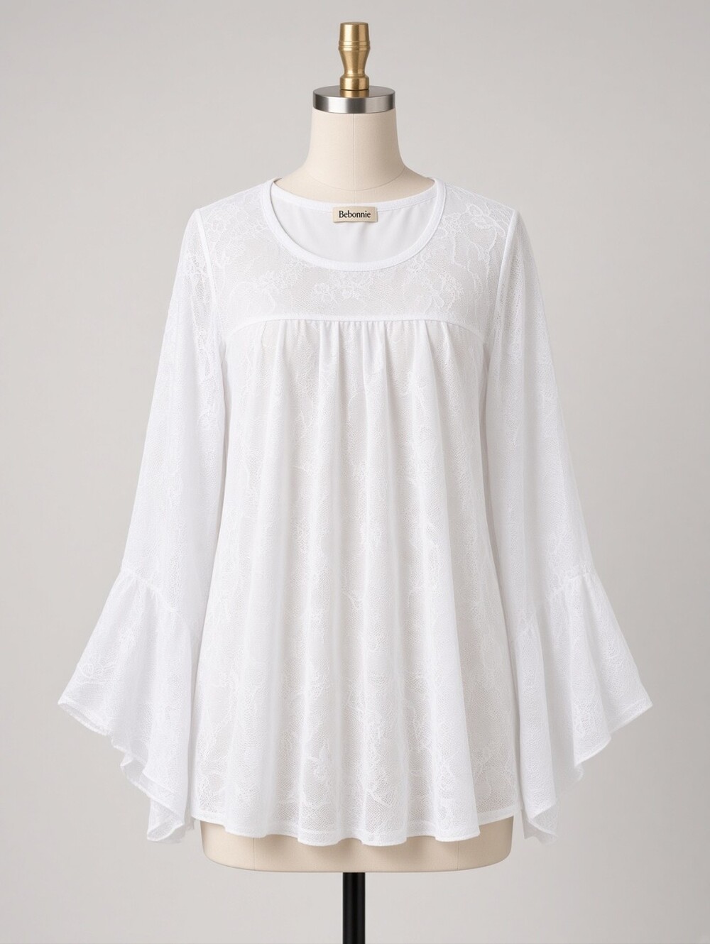 White Lace Bell-Sleeve Women's Top